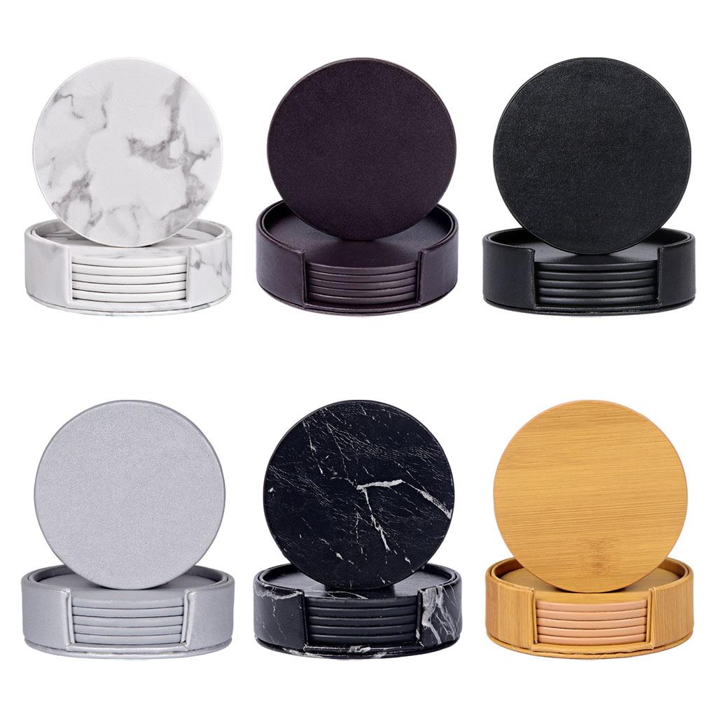 Marble Coaster Set - Posavasos redondos de mármol con soporte,