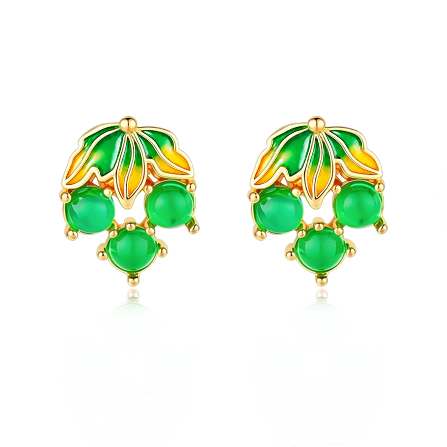 Gold Plated Jewelry - Pendientes de jade birmano con forma