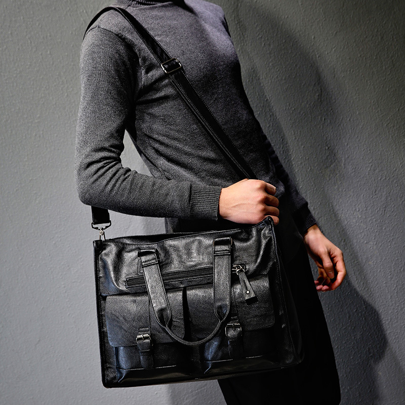 Leather Briefcase - Maletín de Hombro de Cuero PU,