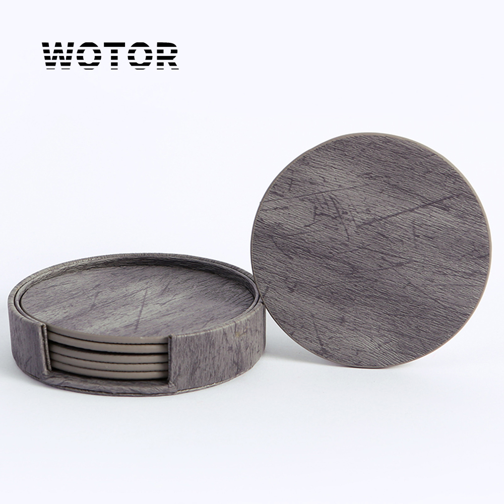 Marble Coaster Set - WOTOR 6 unids/lote círculo cuero de