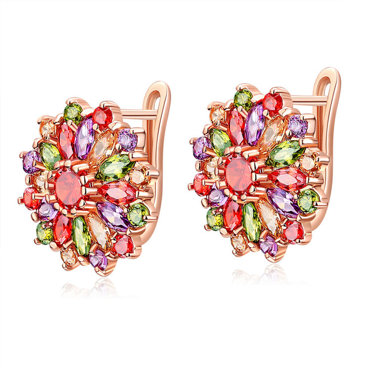 Gold Plated Jewelry - Pendientes de flor de cristal Natural