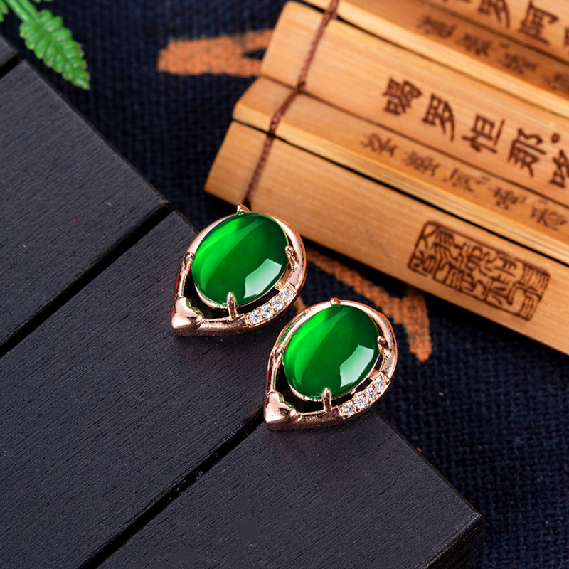 Gold Plated Jewelry - Pendientes de flor de Jade Natural,