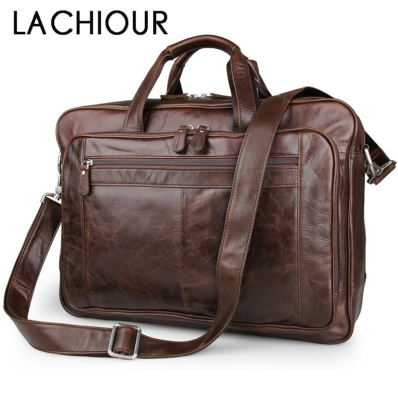 Leather Briefcase - LACHIOUR-Bolso de piel auténtica para hombre,